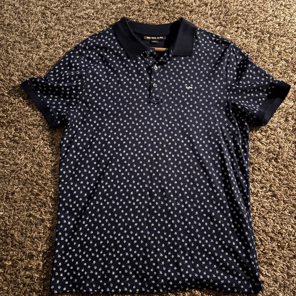 Michael Kors Blue and White Polka Dot Polo Shirt